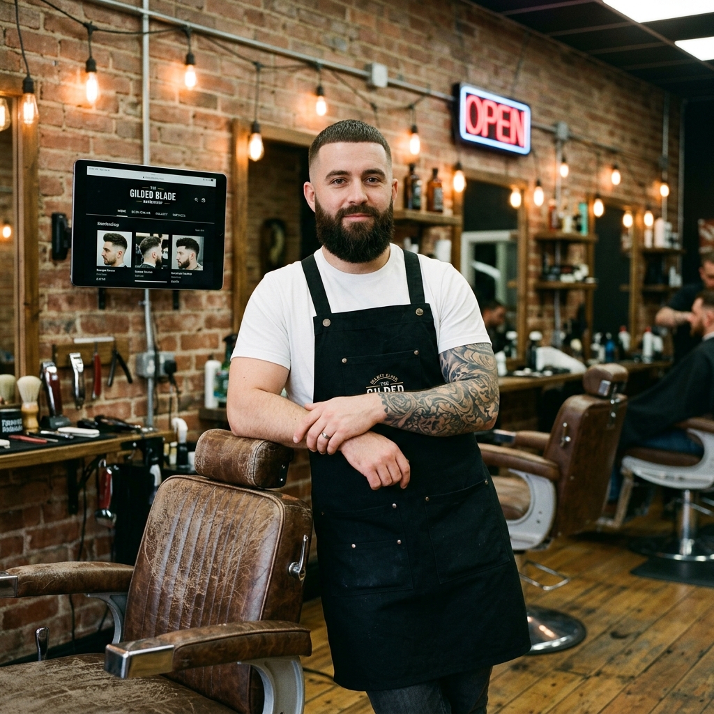 Barber standing confidently in his shop